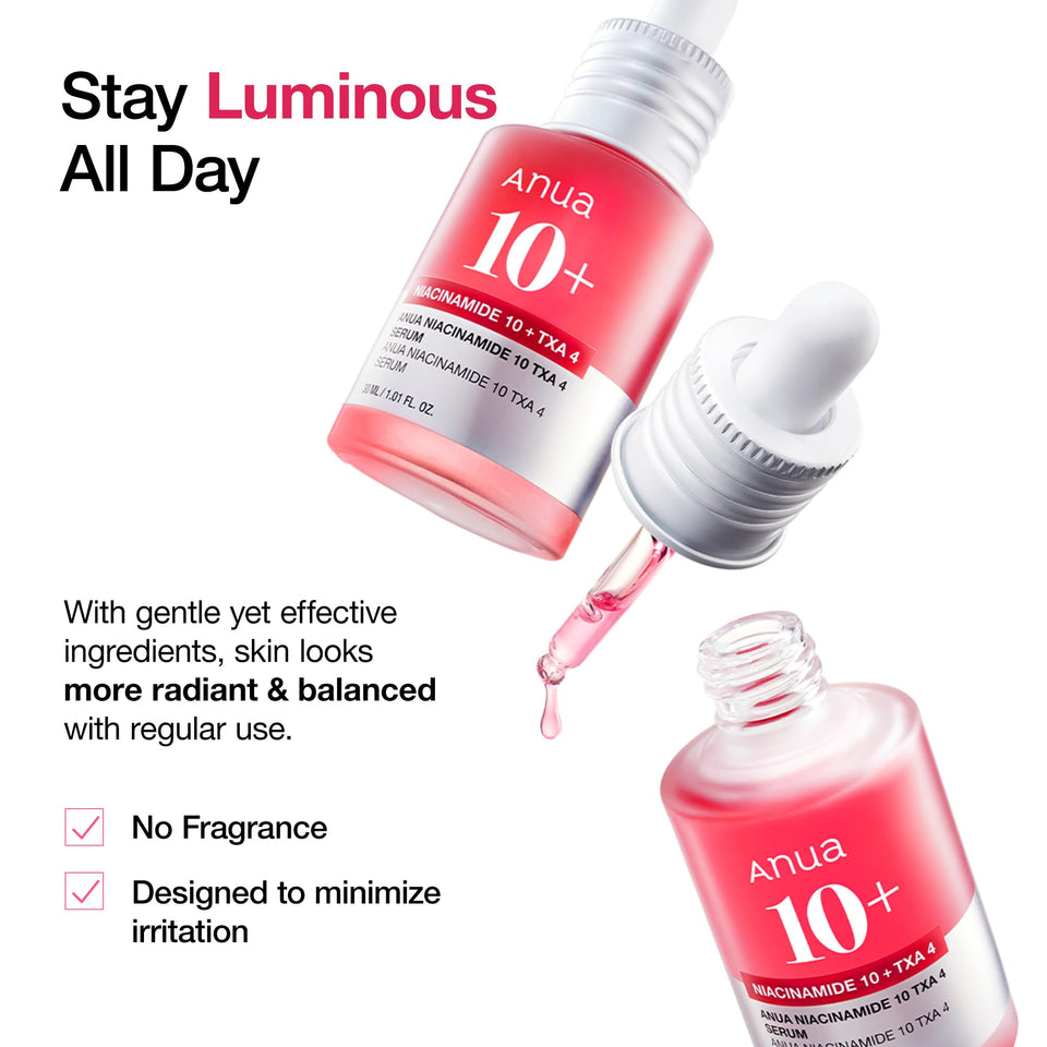 ANUA Niacinamide 10 + TXA 4 Serum, Hyaluronic Acid, Tranexamic acid, Vitamin B12, Facial Serum for Glass Skin, Clarifying, Radiant Complexion with Natural Color, Korean Skin Care (30ml /1.01 fl.oz)