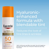 Eucerin Sun Tinted Age Defense SPF 50 Face Sunscreen Lotion with Hyaluronic Acid, Hypoallergenic, Non-Comedogenic Tinted Sunscreen SPF 50 Free of Fragrance, Oxybenzone and Octinoxate, 2.5 Fl Oz Bottle